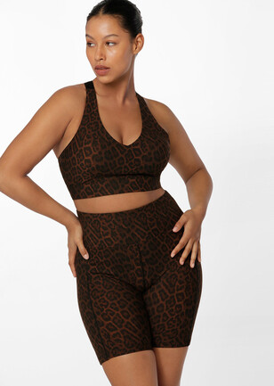 Leopard Print Activewear Shorts Set with Pocket-Pink
