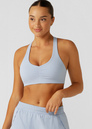Abercrombie & Fitch Lorna Jane medium support sports bra in gloss grey -  ShopStyle
