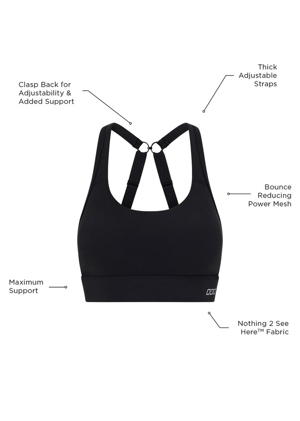 Evie Mid-Support Sports Bra Black Compression fabric, XXS-L