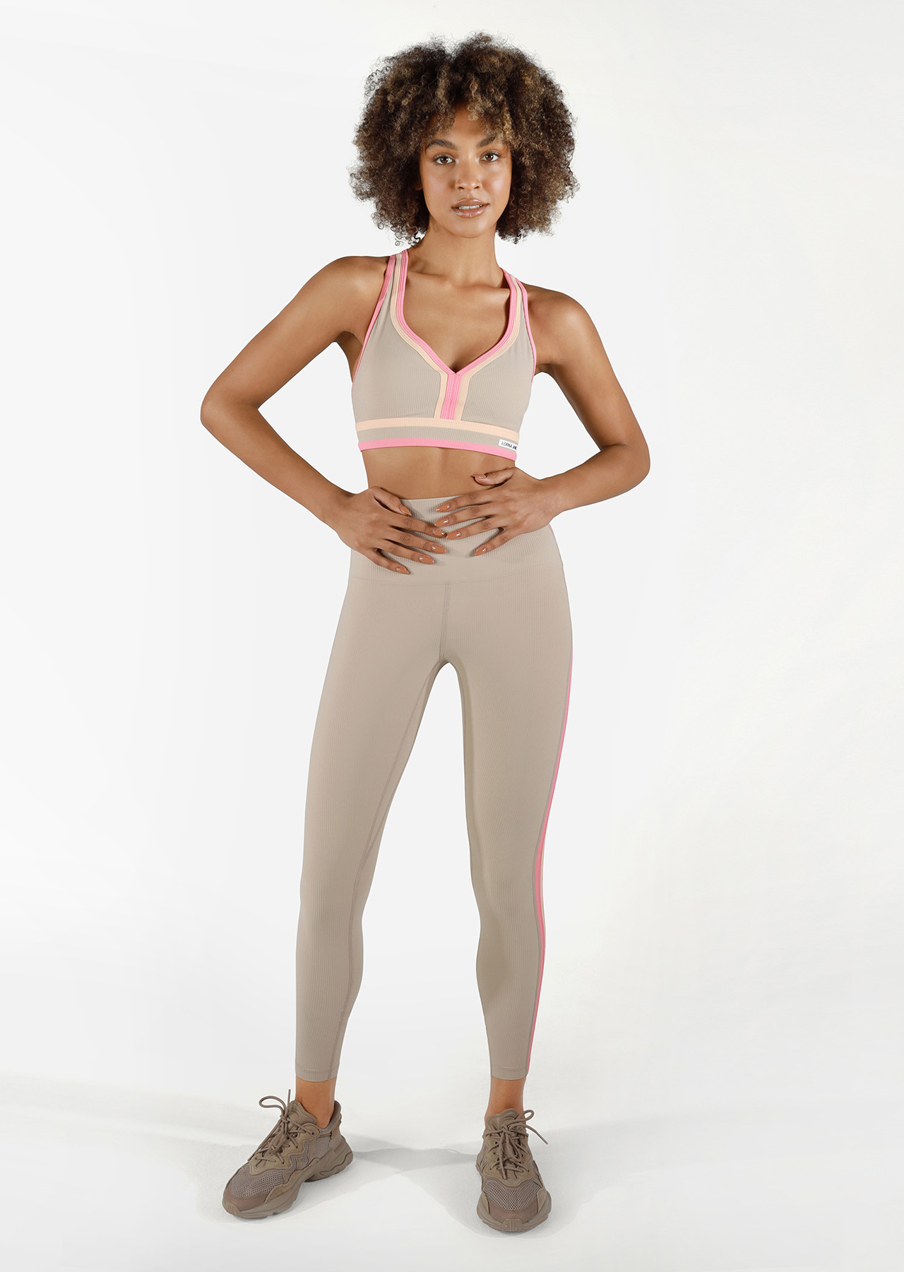 Spliced Rib Sports Bra Beige Lorna Jane USA