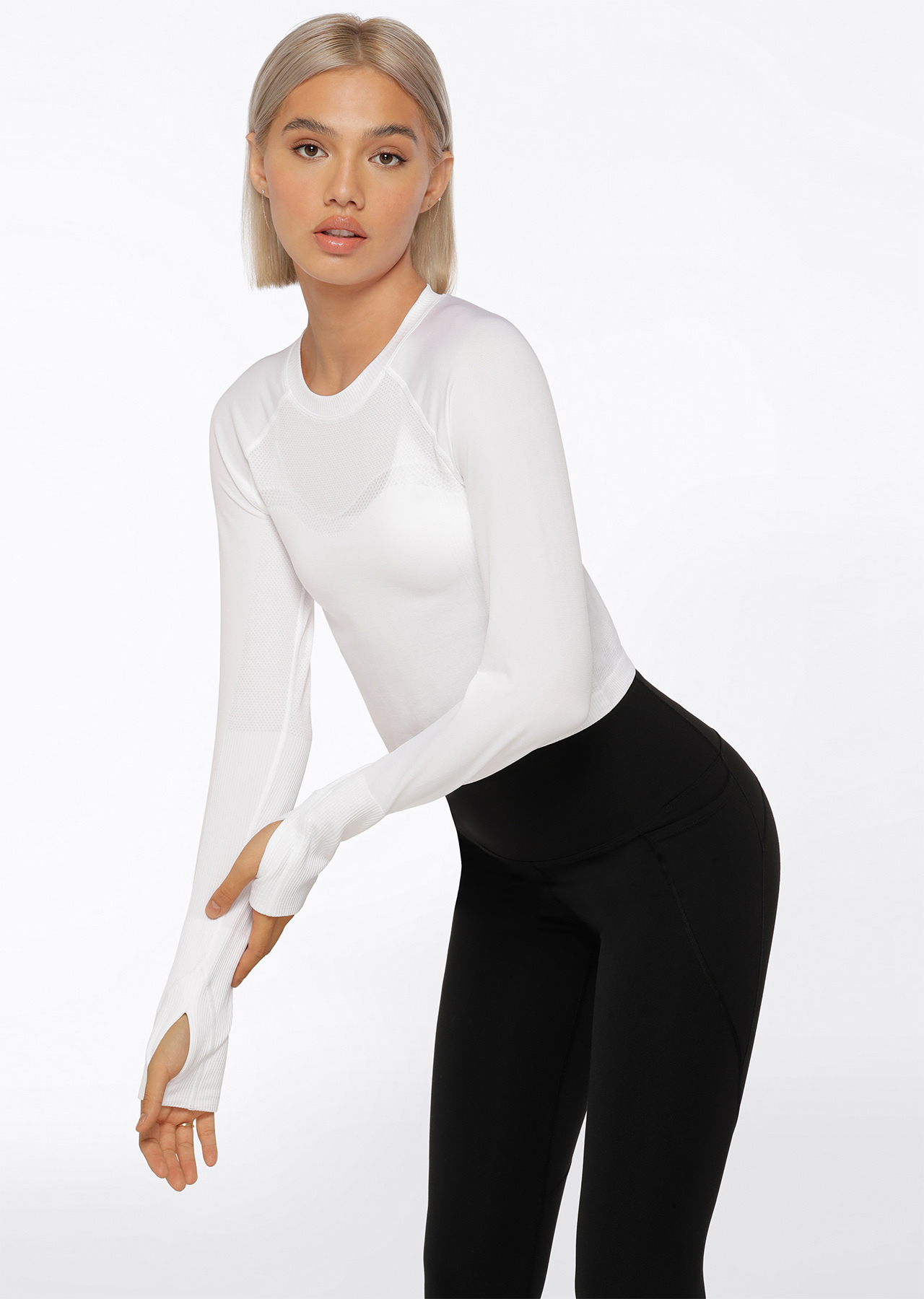 Dynamic Seamless Cropped Long Sleeve Top | White | Lorna Jane USA