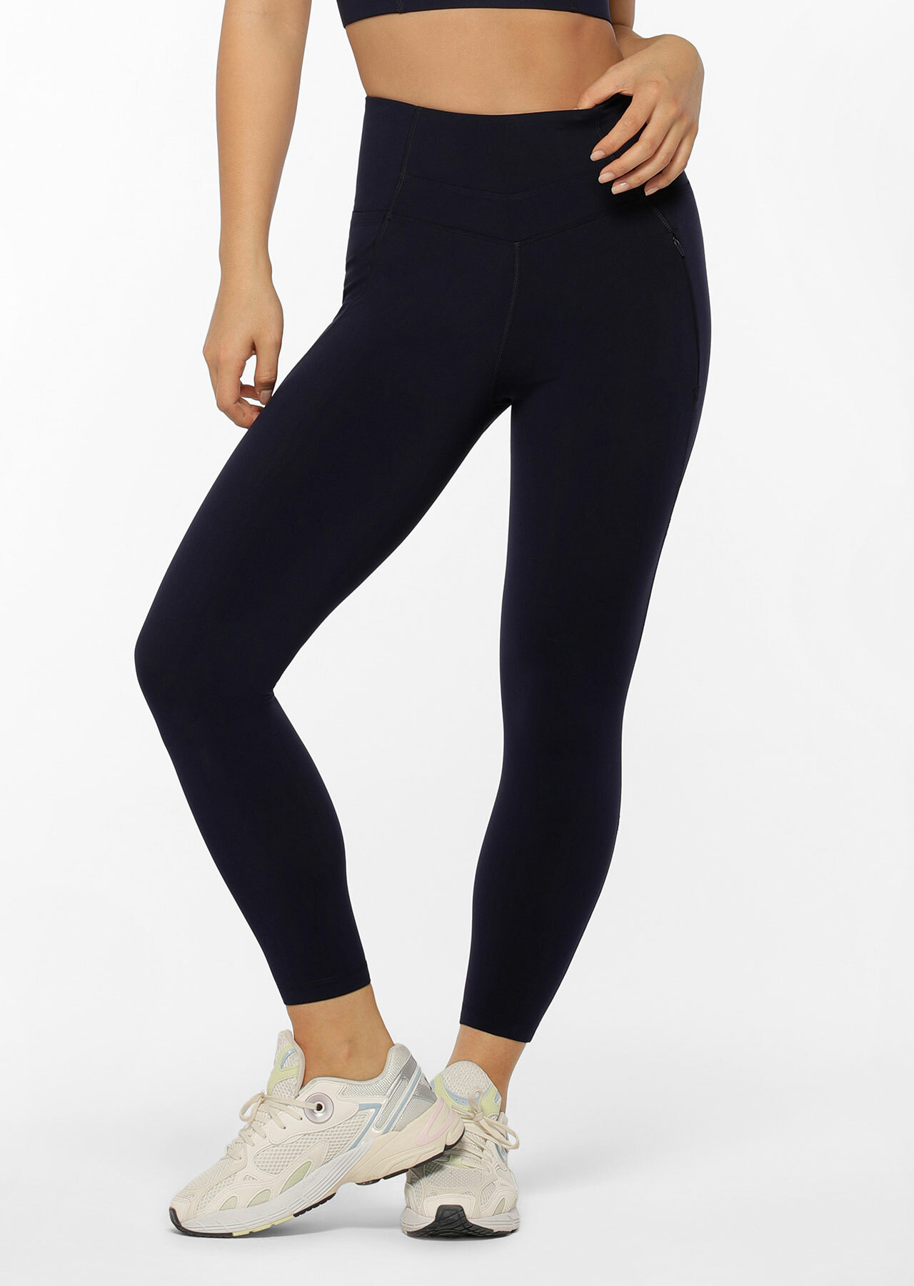 Zip Pocket Recycled Stomach Support Ankle Biter Leggings | Blue | Lorna ...