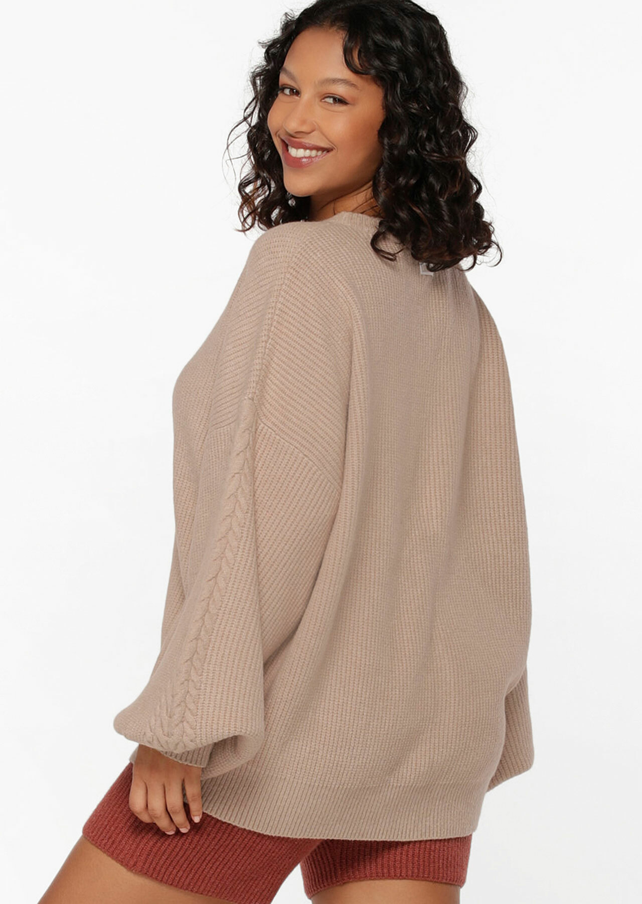 Merino Blend Knit Oversized Jumper Beige Lorna Jane USA